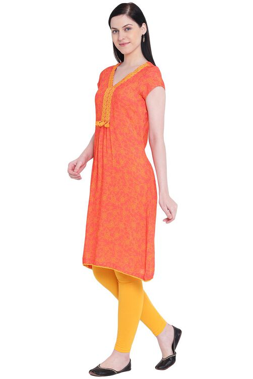 Coral Viscose A-Line Kurta image number 2