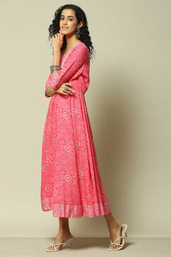 Pink LIVA Straight Printed Kurta image number 2