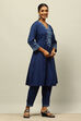 Blue Viscose Blend Straight Embroidered Kurta Palazzo Suit Set image number 5