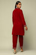 Red Poly Velvet Straight Printed Kurta Palazzo Suit Set image number 4