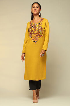 Mustard Acrylic Straight Kurta image number 5