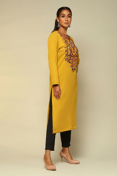 Mustard Acrylic Straight Kurta image number 4