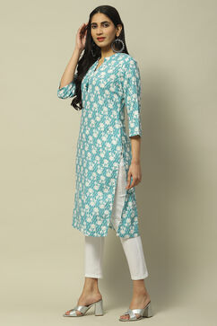 Sea Blue Rayon Staight Kurta image number 2