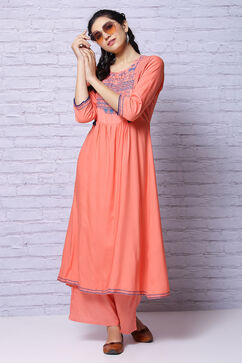 Peach Viscose Rayon Kurta image number 0