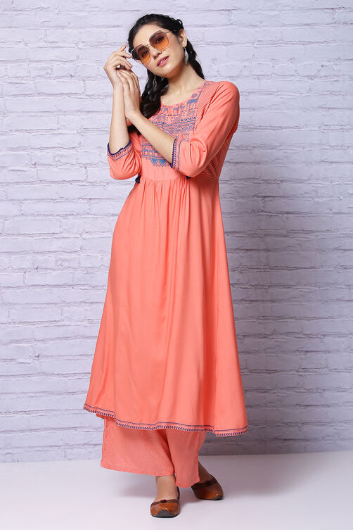 Peach Viscose Rayon Kurta image number 0