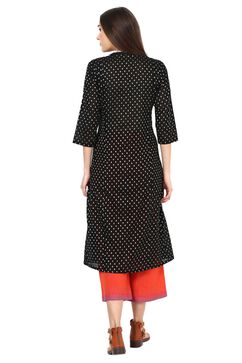 Black A-Line Cotton Kurta image number 5