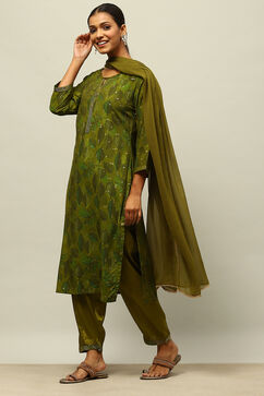 Green Printed Straight Suit Set image number 3