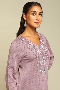 Mauve Acrylic Straight Kurta image number 6