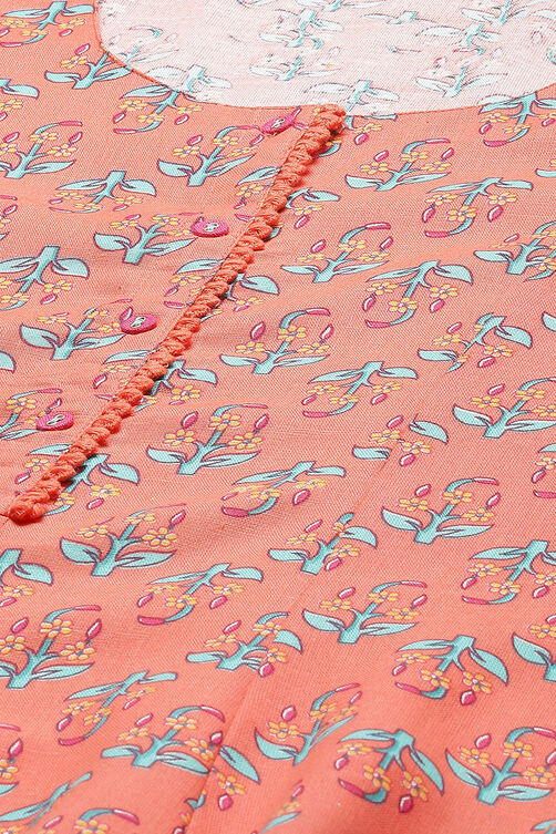 Orange LIVA Kalidar Kurta Dress image number 1