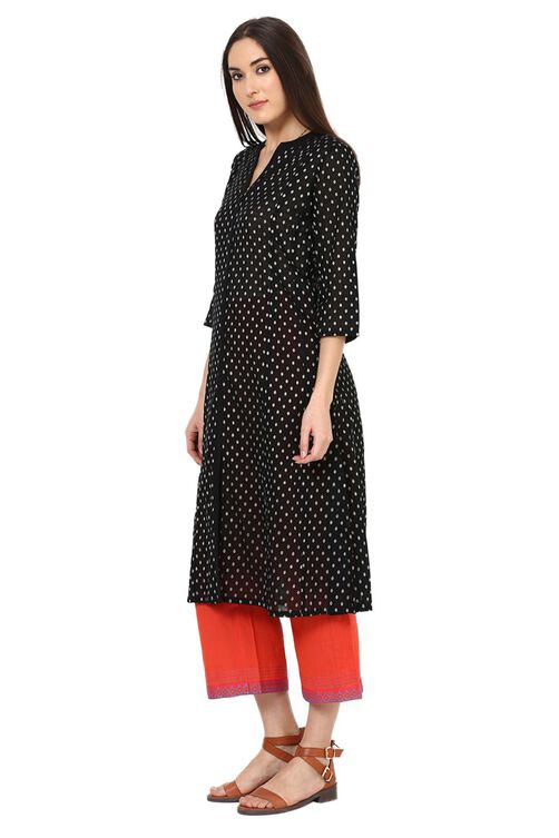 Black A-Line Cotton Kurta image number 2