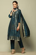 Blue Yarn Dyed Straight Suit Set image number 0