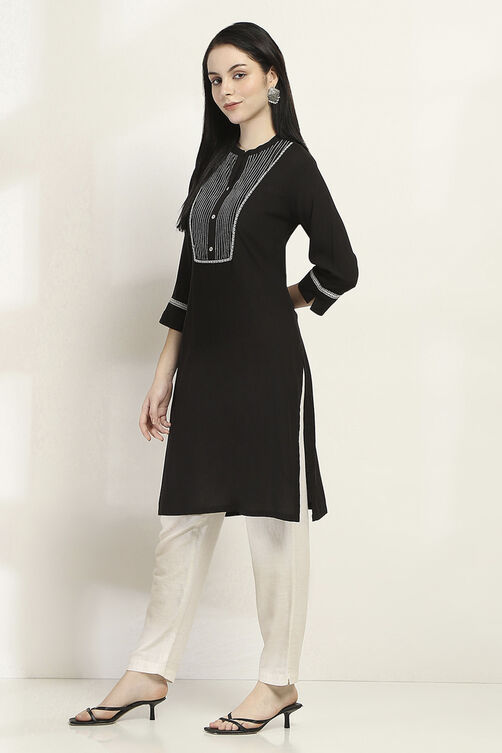 Black Viscose Rayon Straight Kurta image number 2