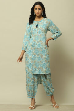 Blue Printed Straight Co-ord Set image number 0