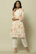 White Cambric Floral Printed Straight Kurta Set image number 6
