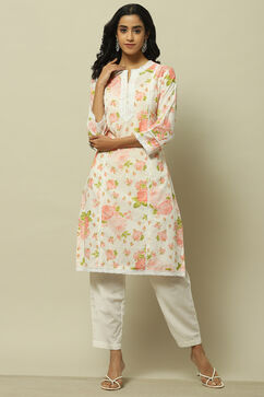 White Cambric Floral Printed Straight Kurta Set image number 6