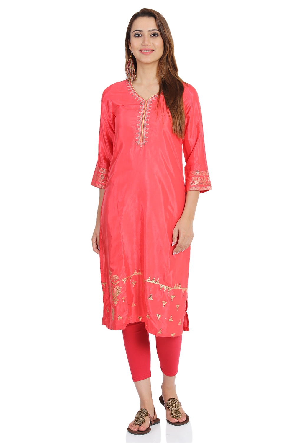 Coral Straight Viscose Kurta image number 0