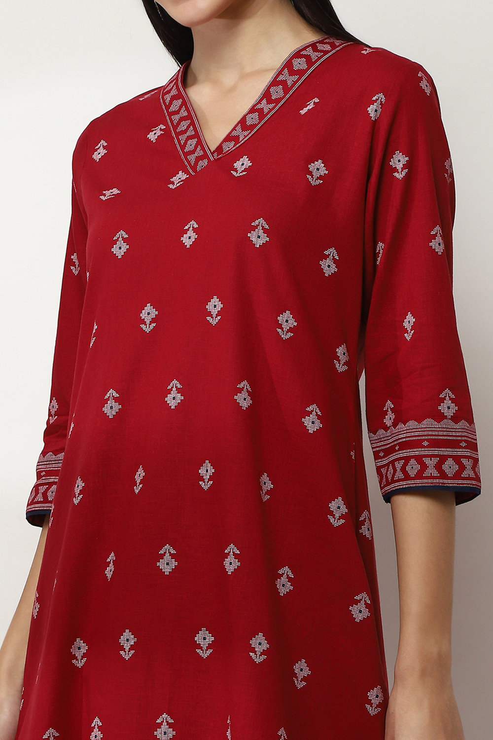 Navy Blue Cotton Printed Straight Kurta Set image number 1