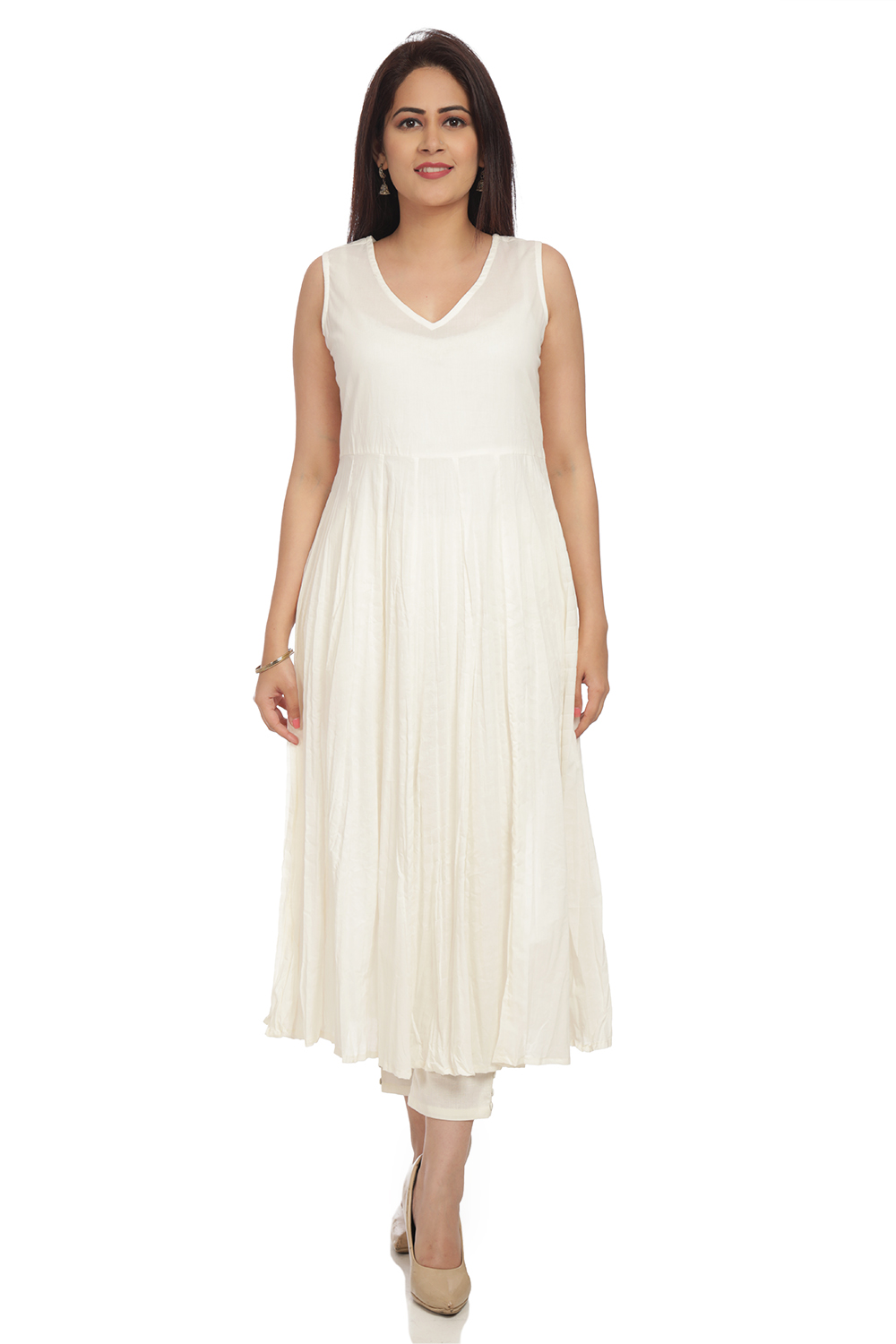 Ecru Flared Viscose Kurta image number 4
