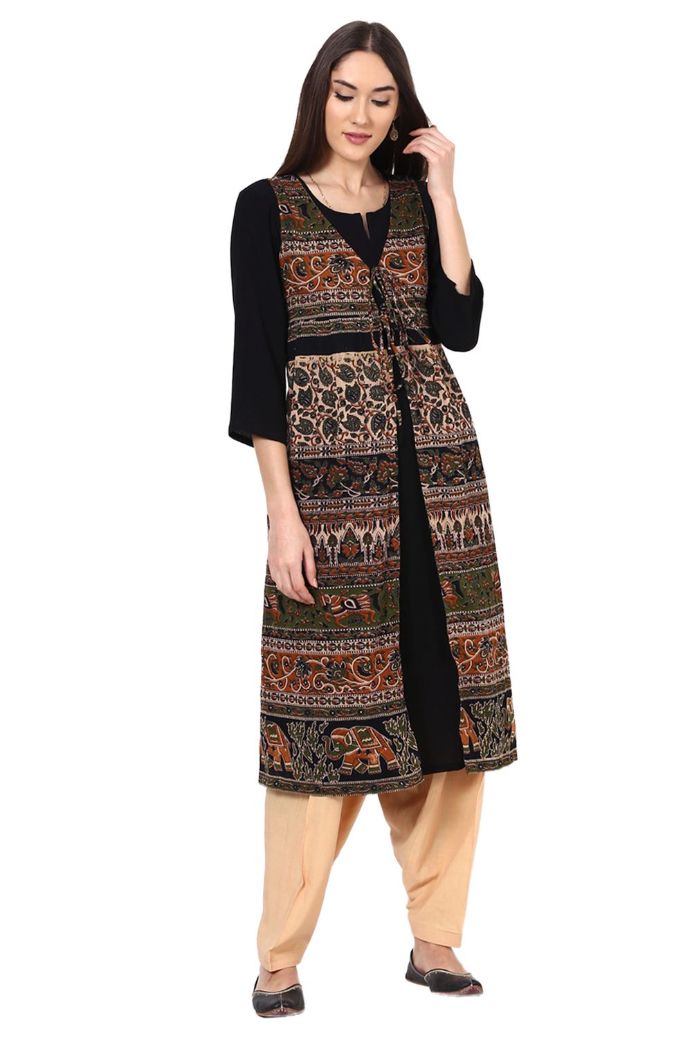 Beige Viscose Rayon Fusion Pants image number 6