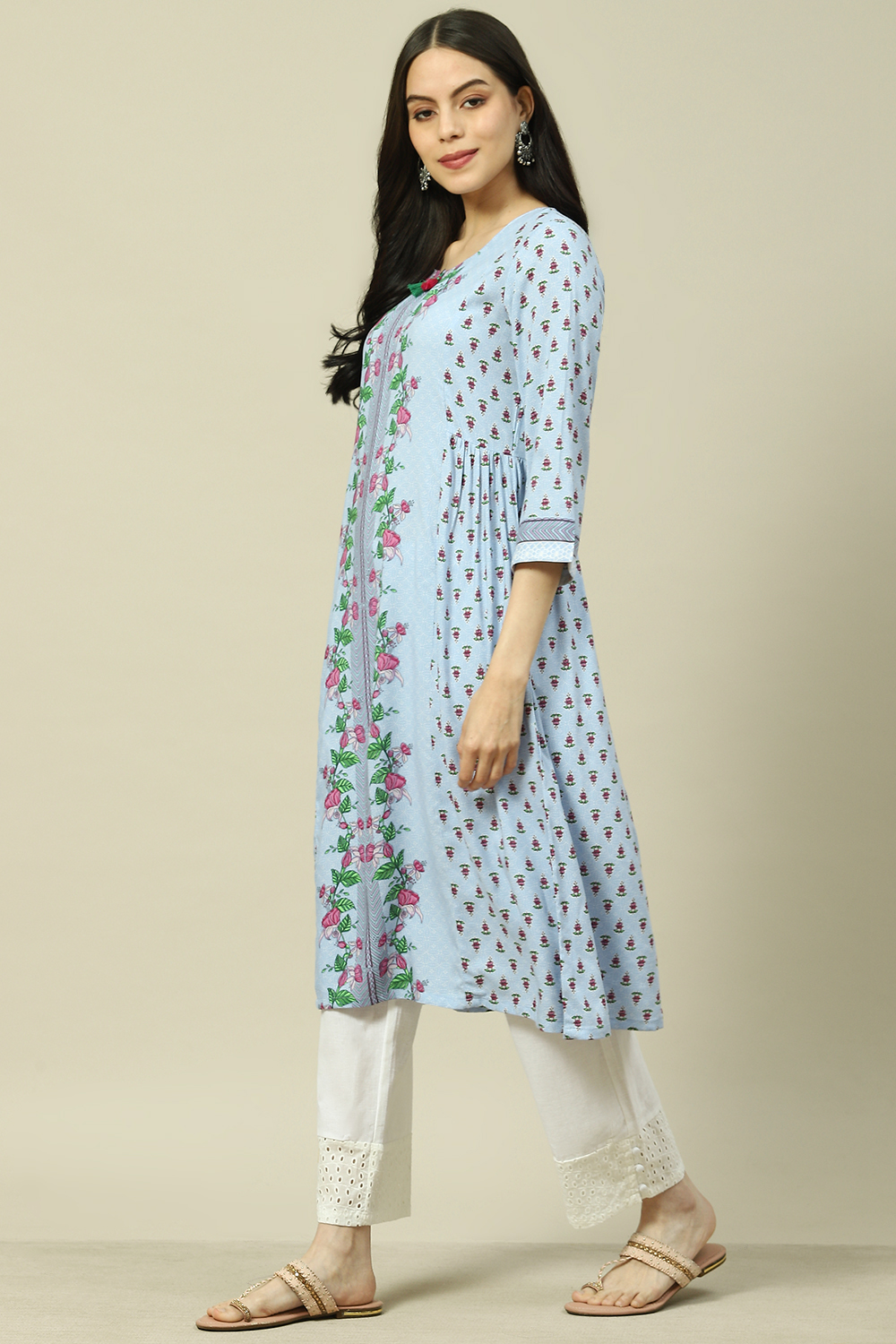 Blue LIVA Straight Kurta image number 2