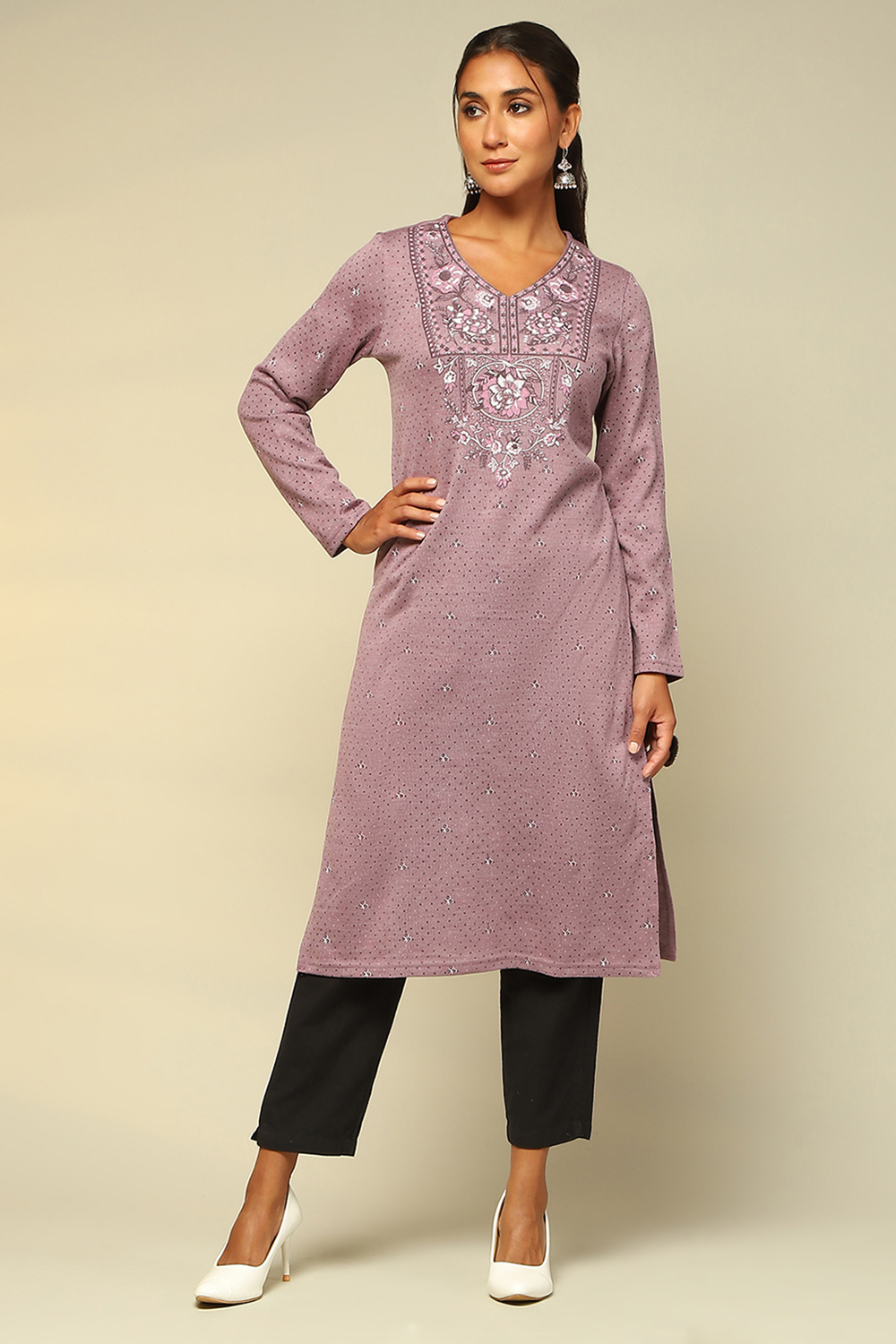 Mauve Acrylic Straight Kurta image number 5