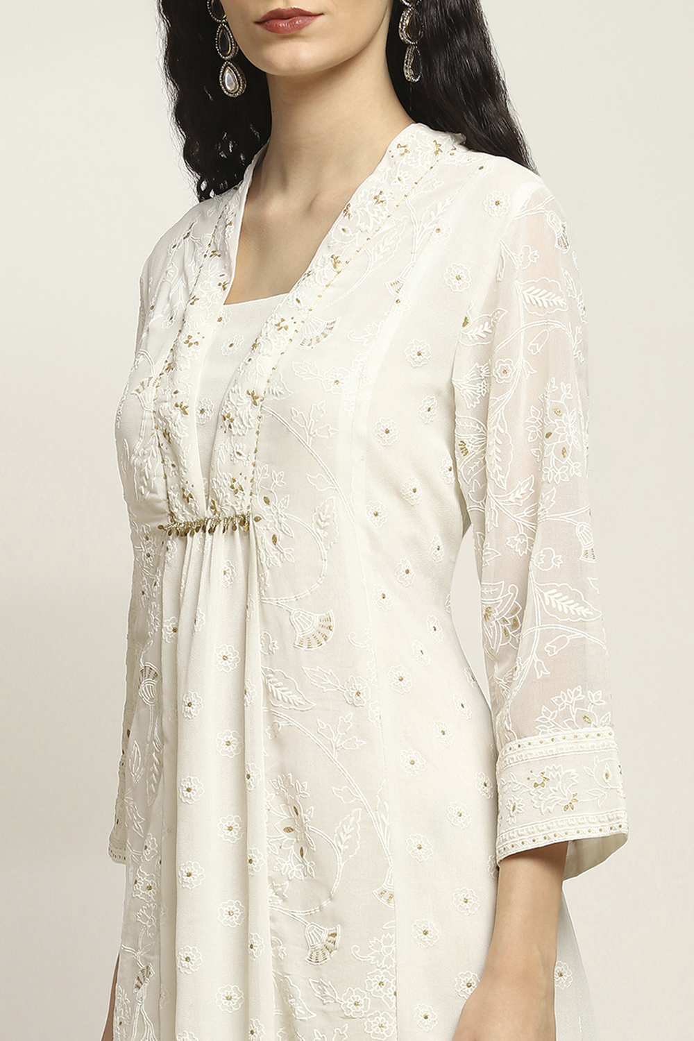 White Polyester Flared Kurta image number 1