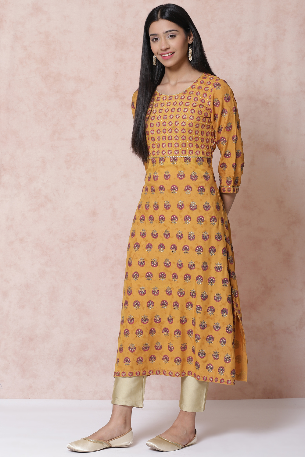 Mustard Viscose Rayon Asymmetric Kurta image number 4