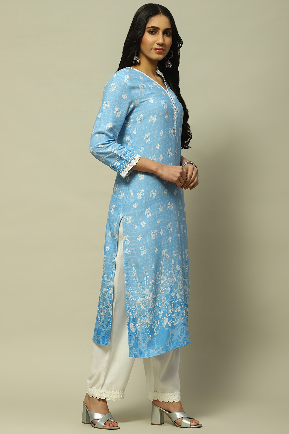 Yellow Floral Printed Straight Kurta image number 4
