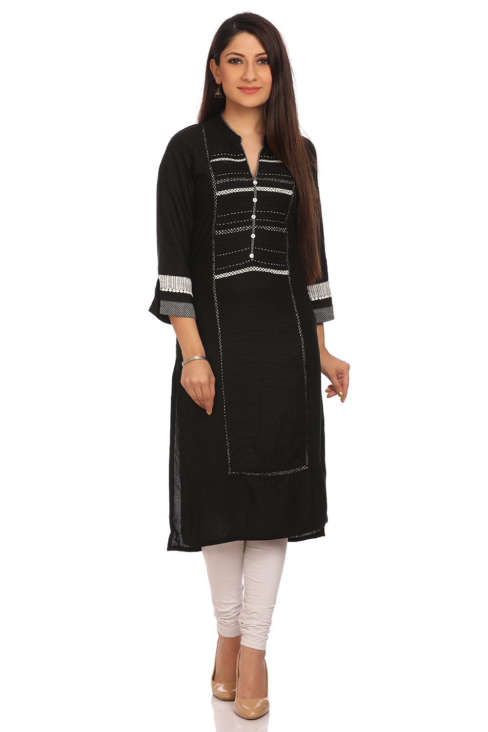 Black Asymmetric Cotton Kurta image number 0