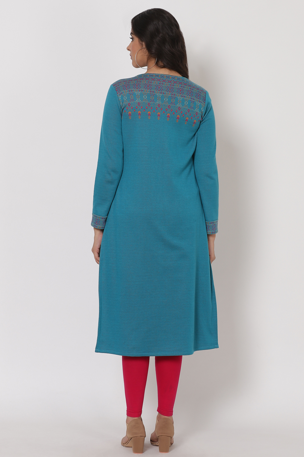 Turquise Poly Cotton Jacquard Shrug image number 5