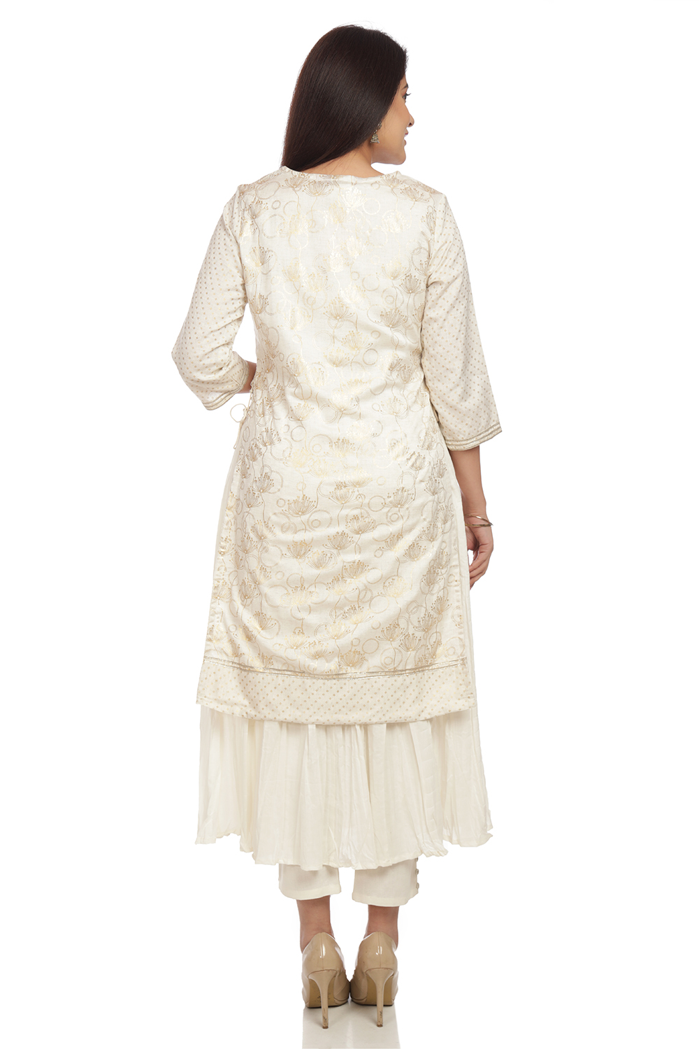Ecru Flared Viscose Kurta image number 6
