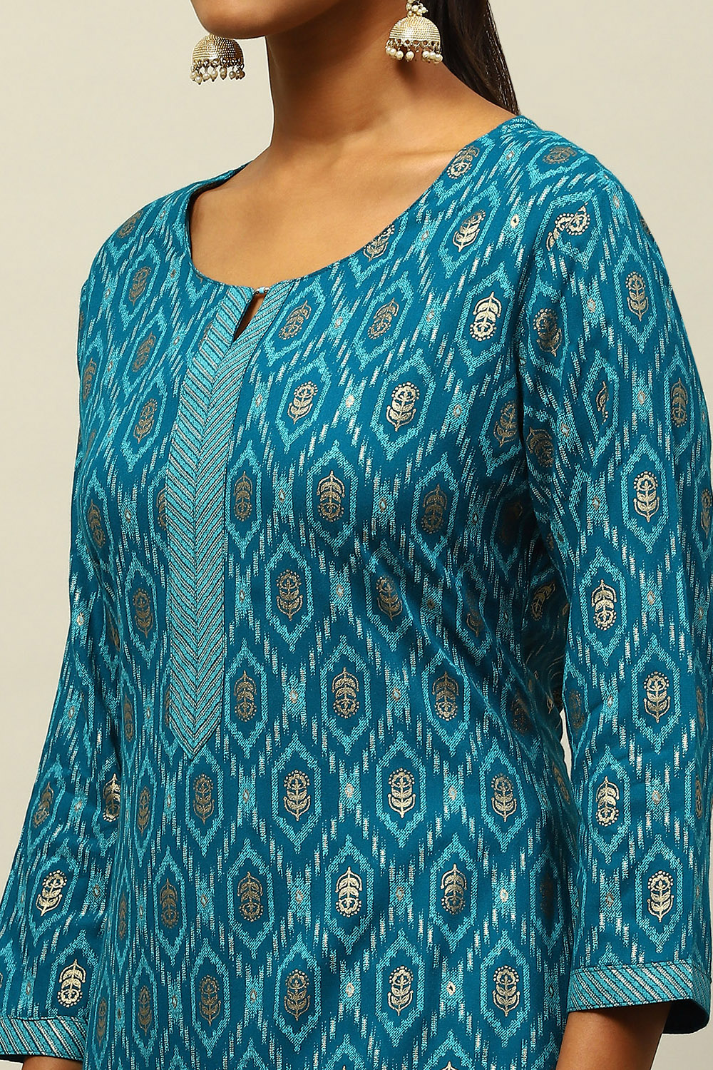 Teal Printed Straight Kurta image number 1