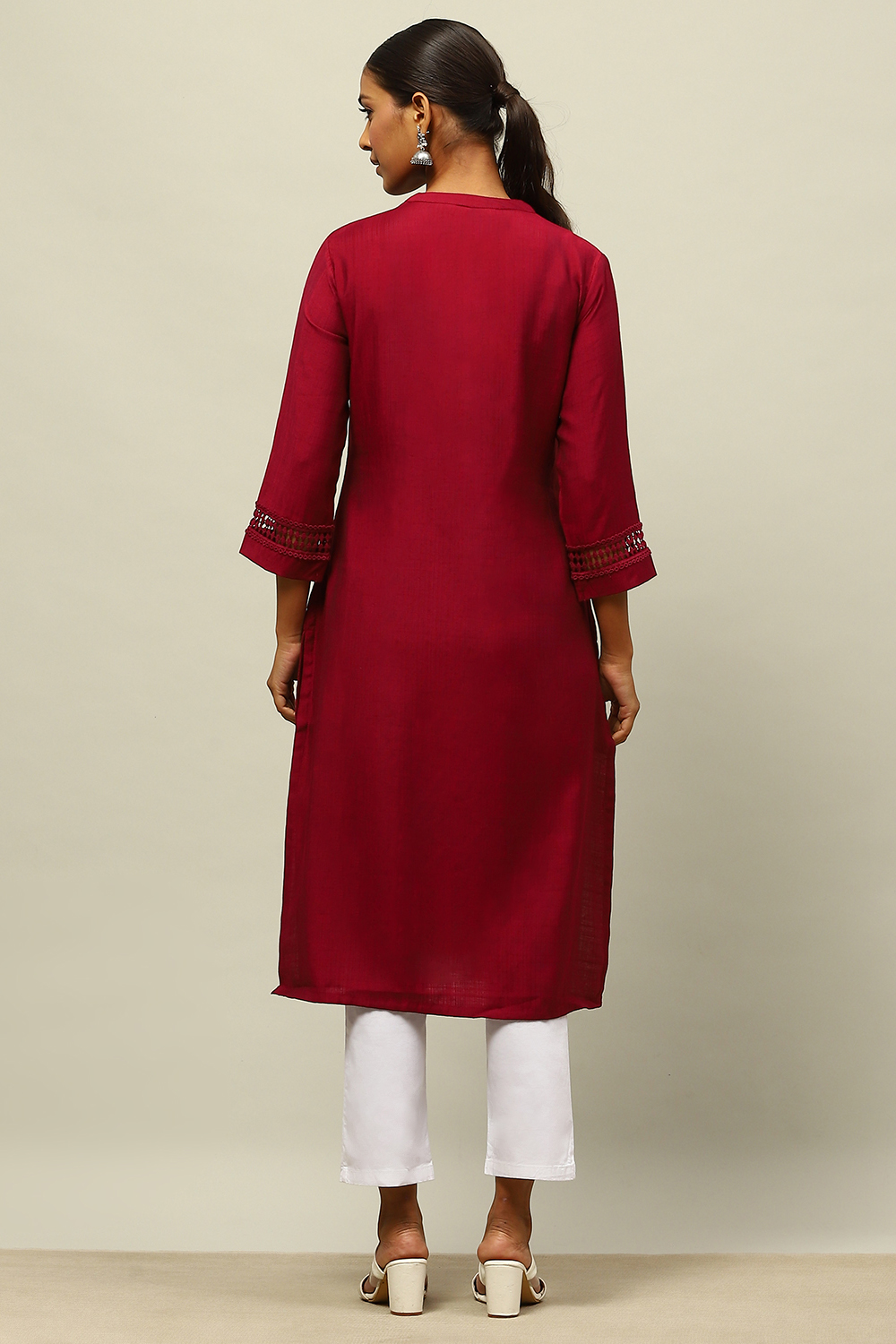 Blue Solid Straight Kurta image number 3