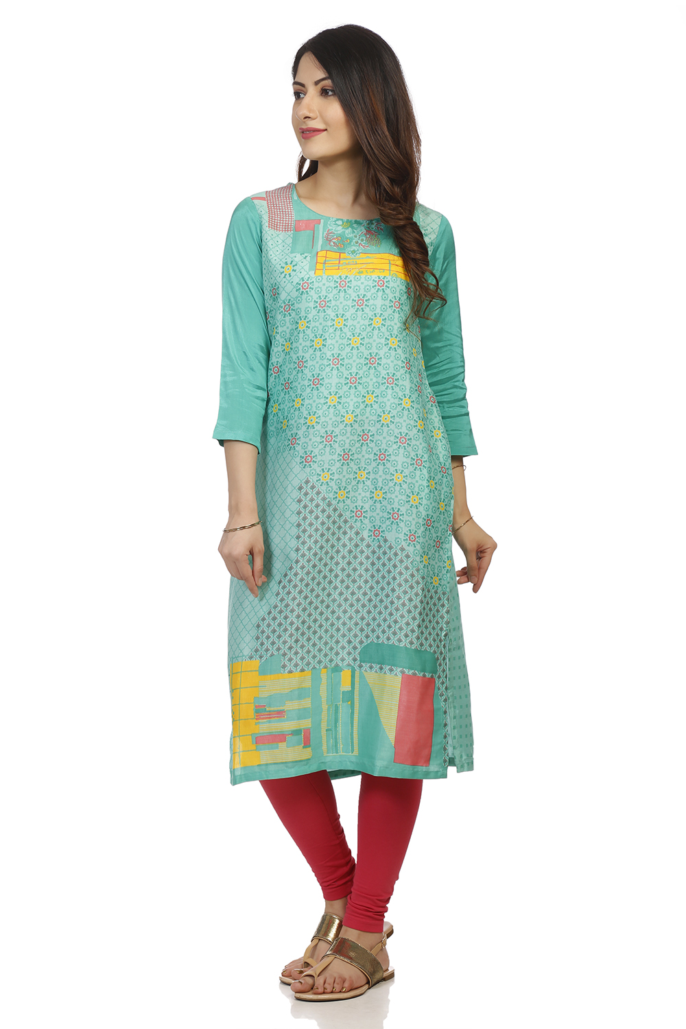 Mint Green Straight Viscose Kurta image number 3