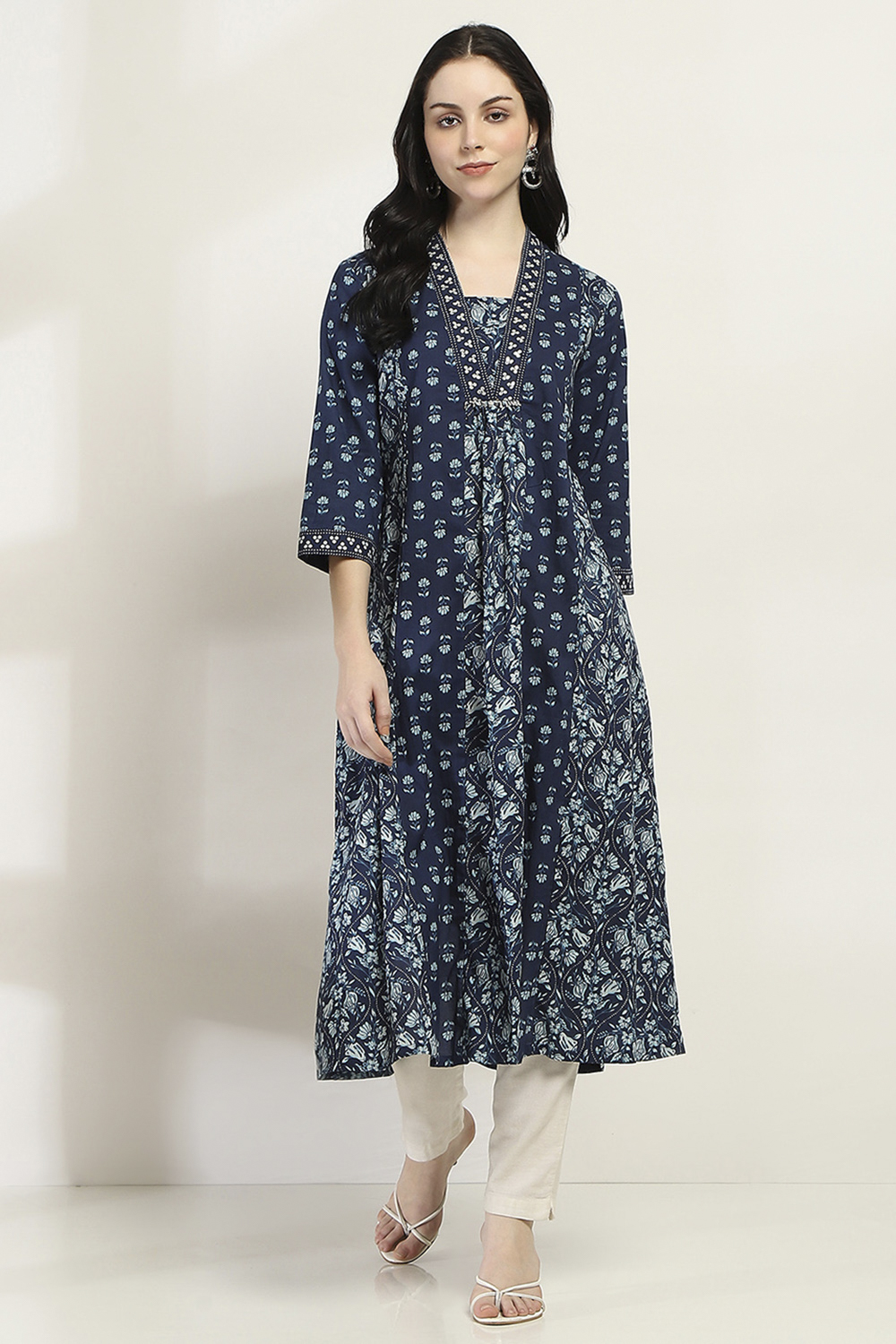 Indigo Cotton A-Line Kurta image number 5