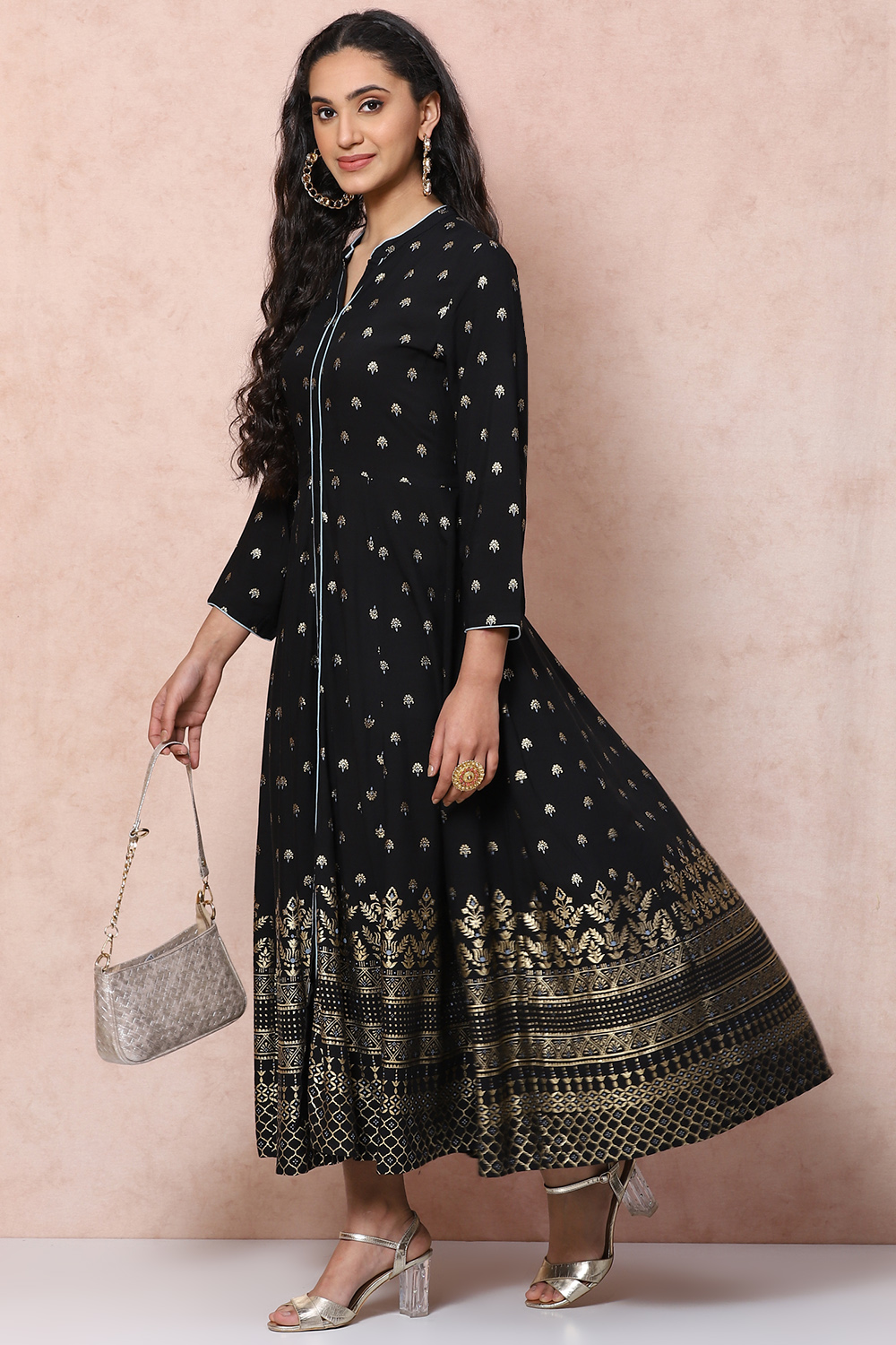 Coral Viscose Rayon Kalidar Dress image number 5