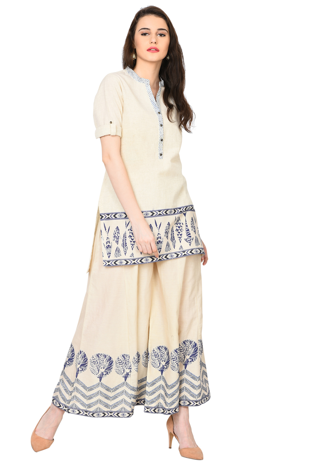 Ivory & Indigo A-Line Cotton Flex Kurta image number 1