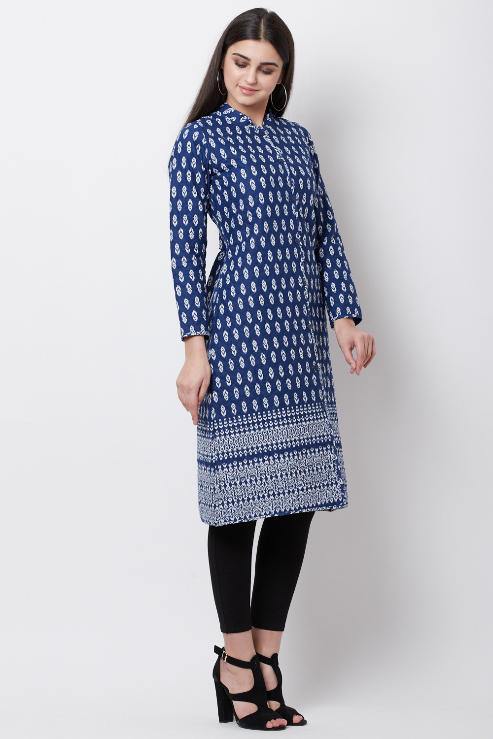 Blue Cotton And Flex A Line Jacket image number 5