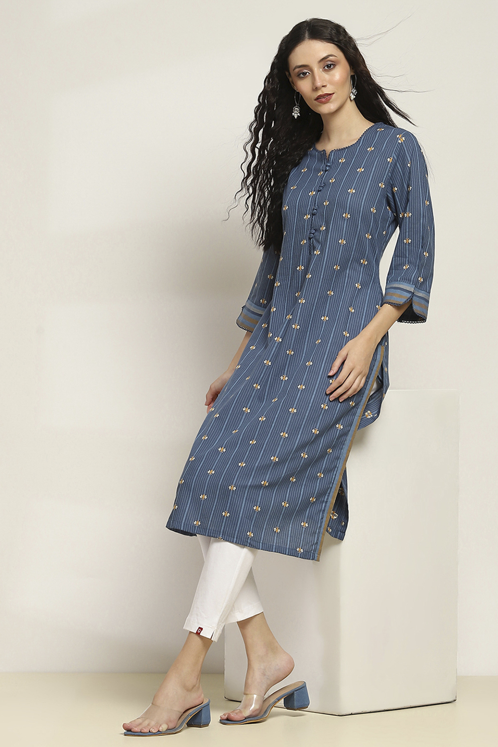 Indigo Cotton Straight Kurta image number 0