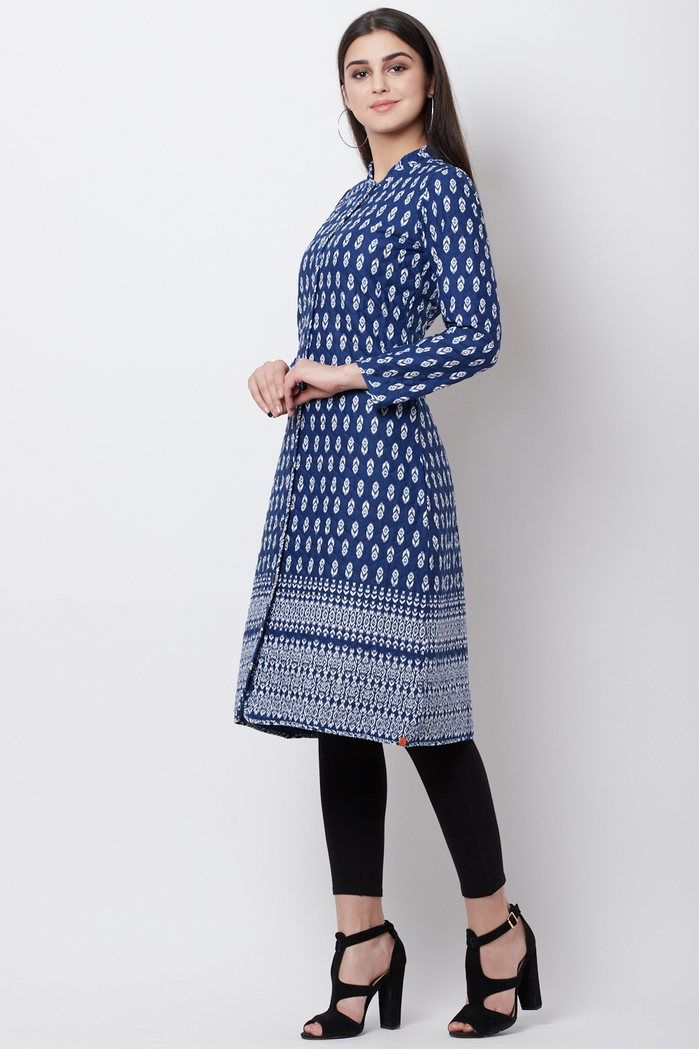 Blue Cotton And Flex A Line Jacket image number 4