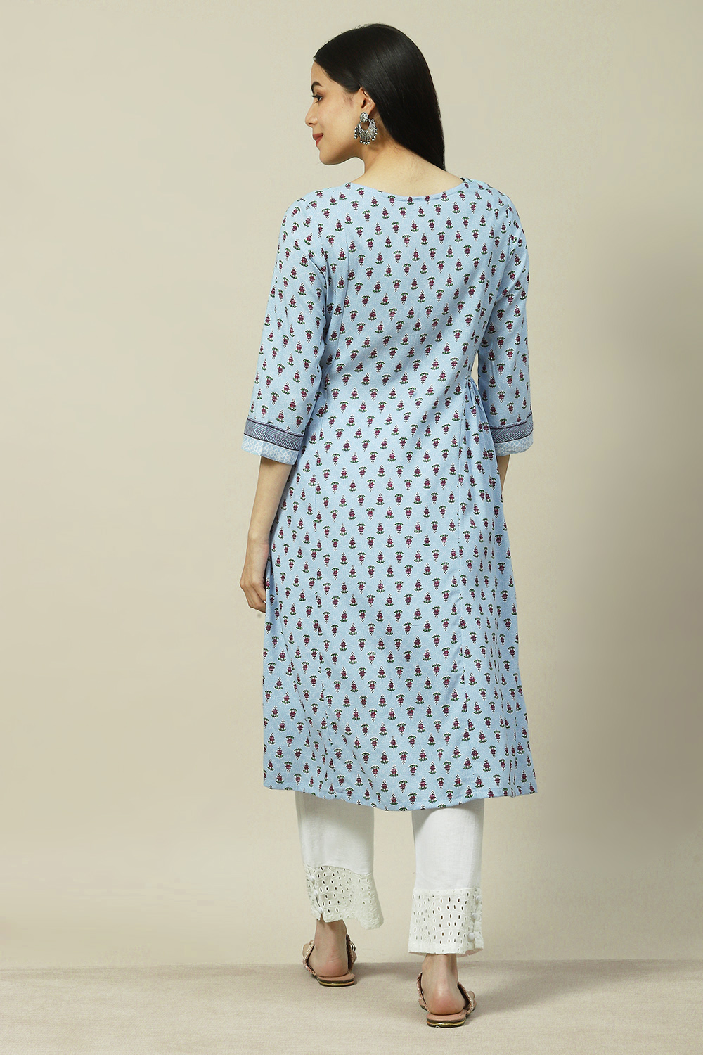 Blue LIVA Straight Kurta image number 4
