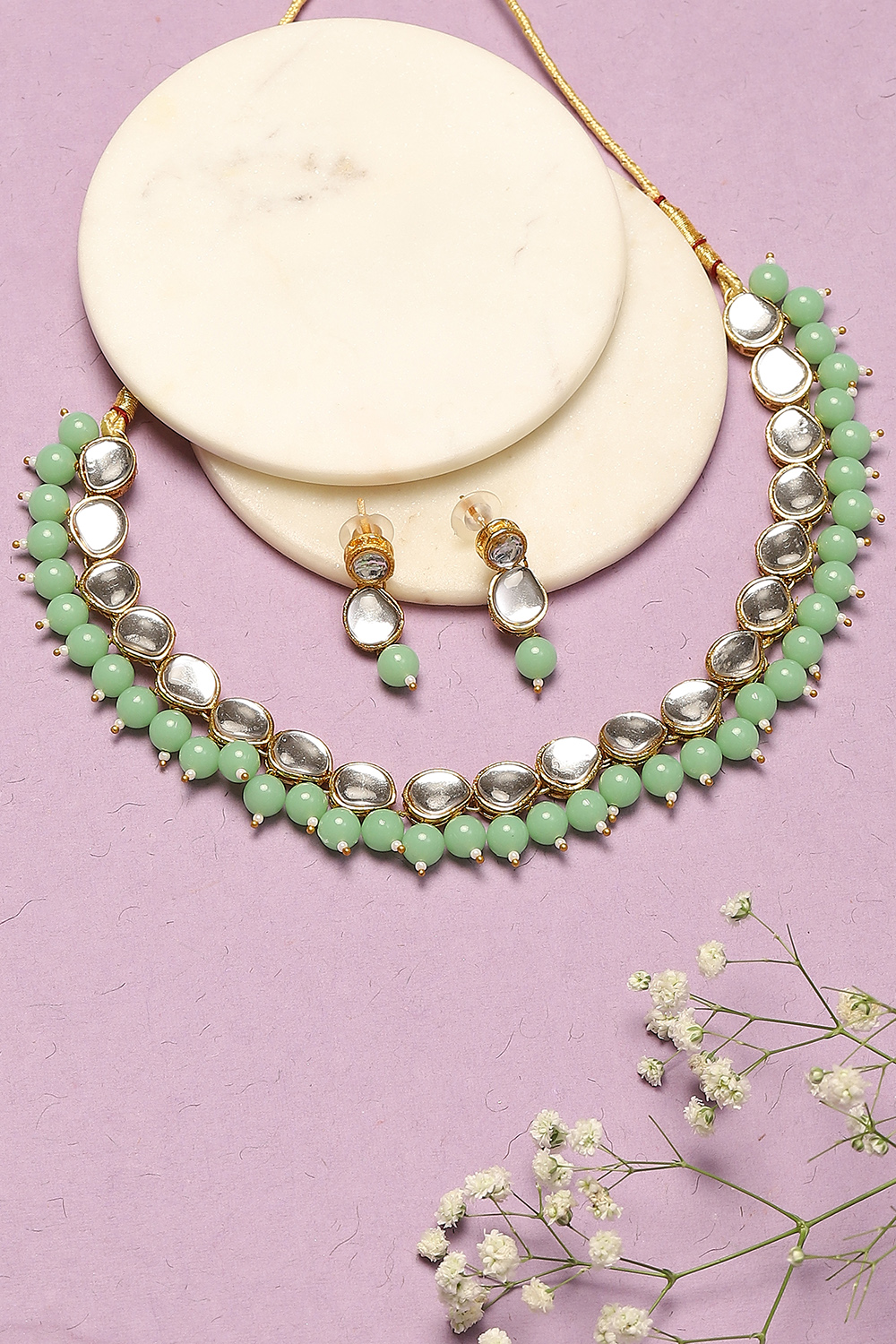 Green Alloy Necklace Set image number 0