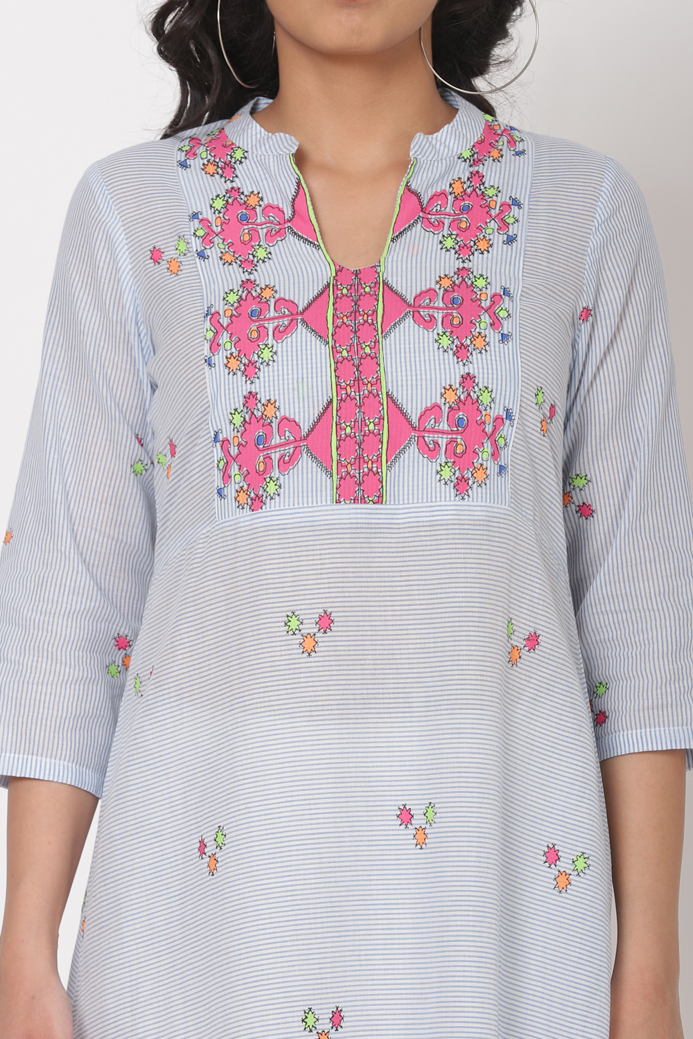 Light Blue Cotton A-Line Kurta image number 1