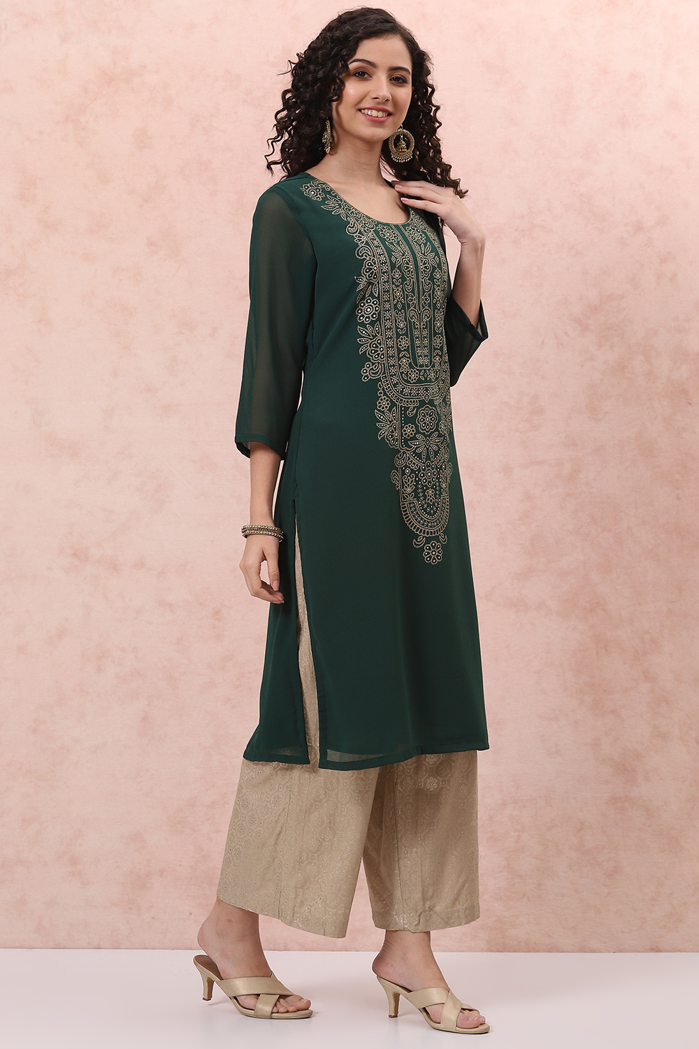 Green Art Silk Straight Kurta image number 1