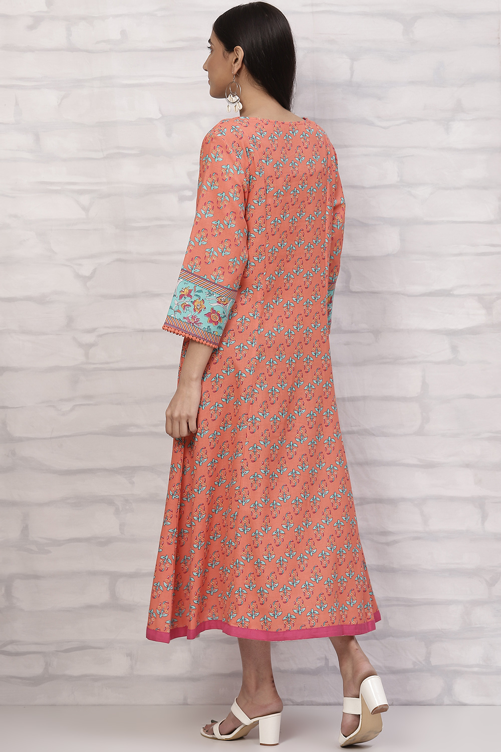 Orange LIVA Kalidar Kurta Dress image number 4