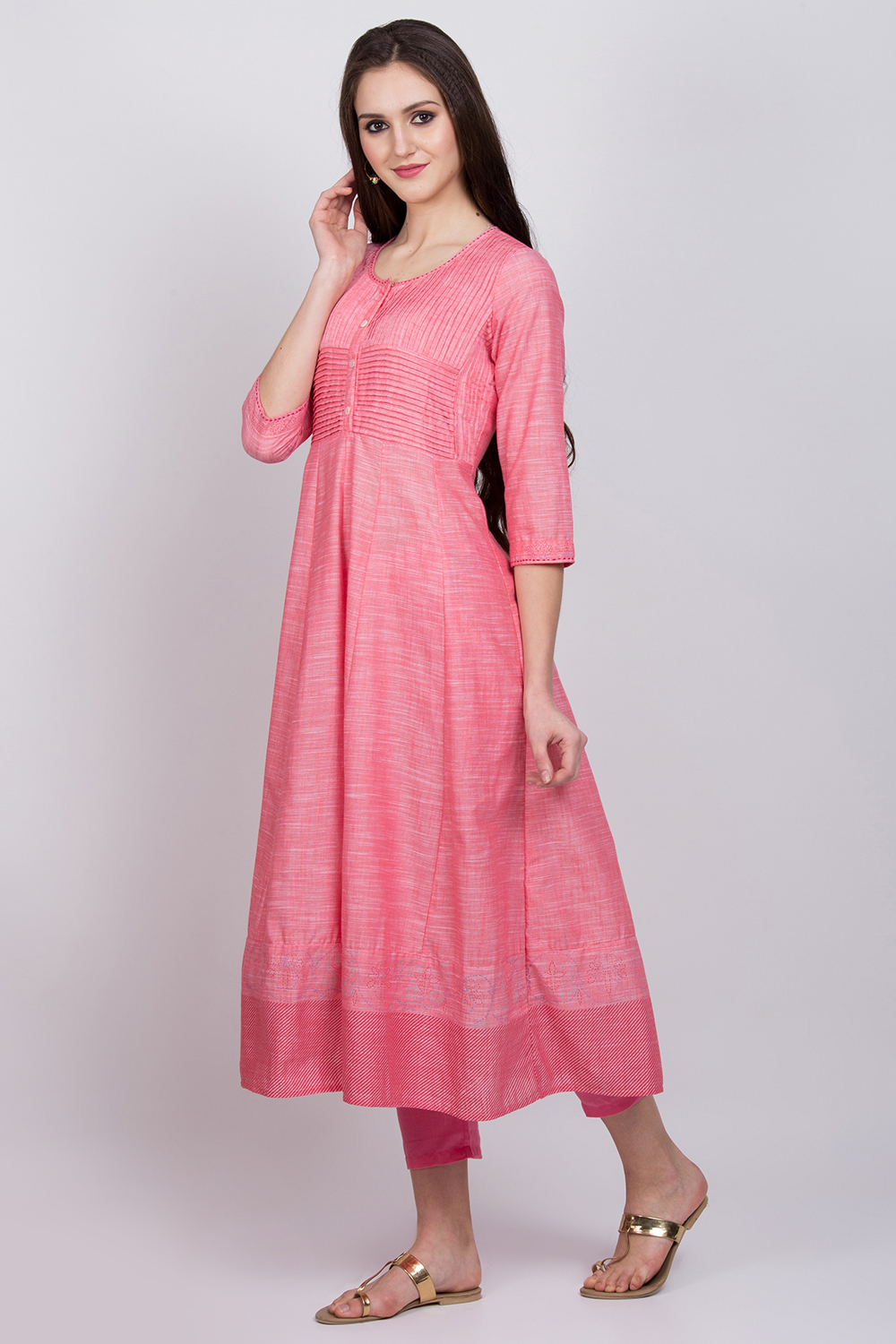 Pink Cotton Anarkali Kurta image number 0