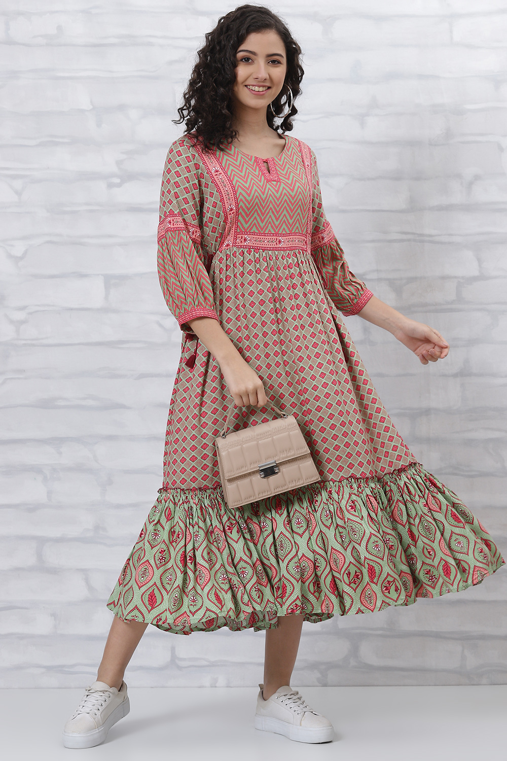 Mint Green LIVA Tiered Dress image number 3