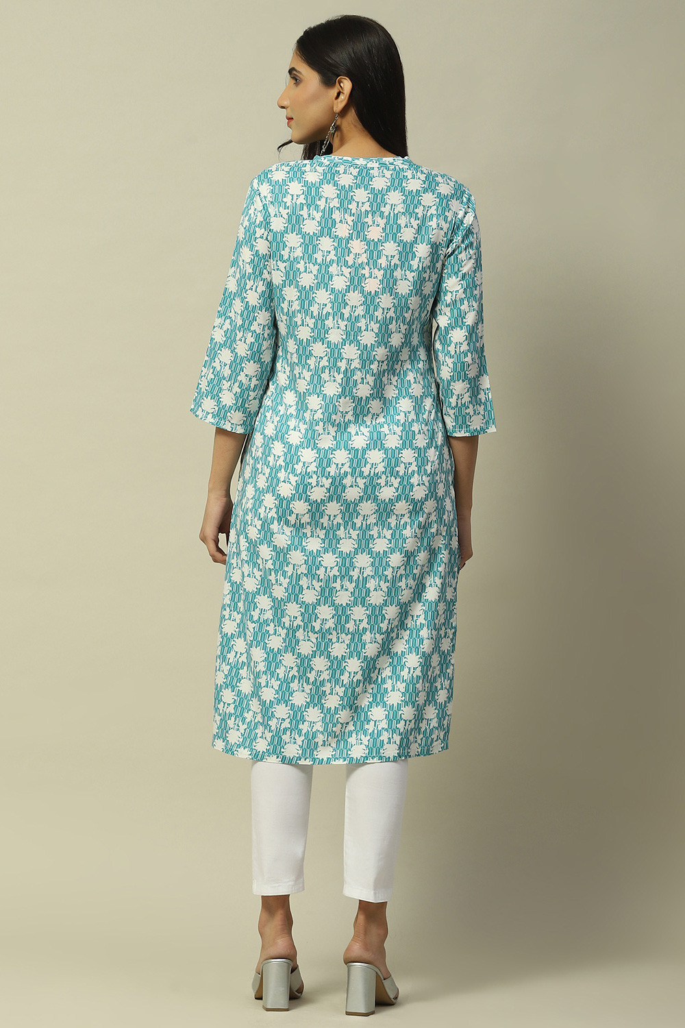Sea Blue Rayon Staight Kurta image number 3