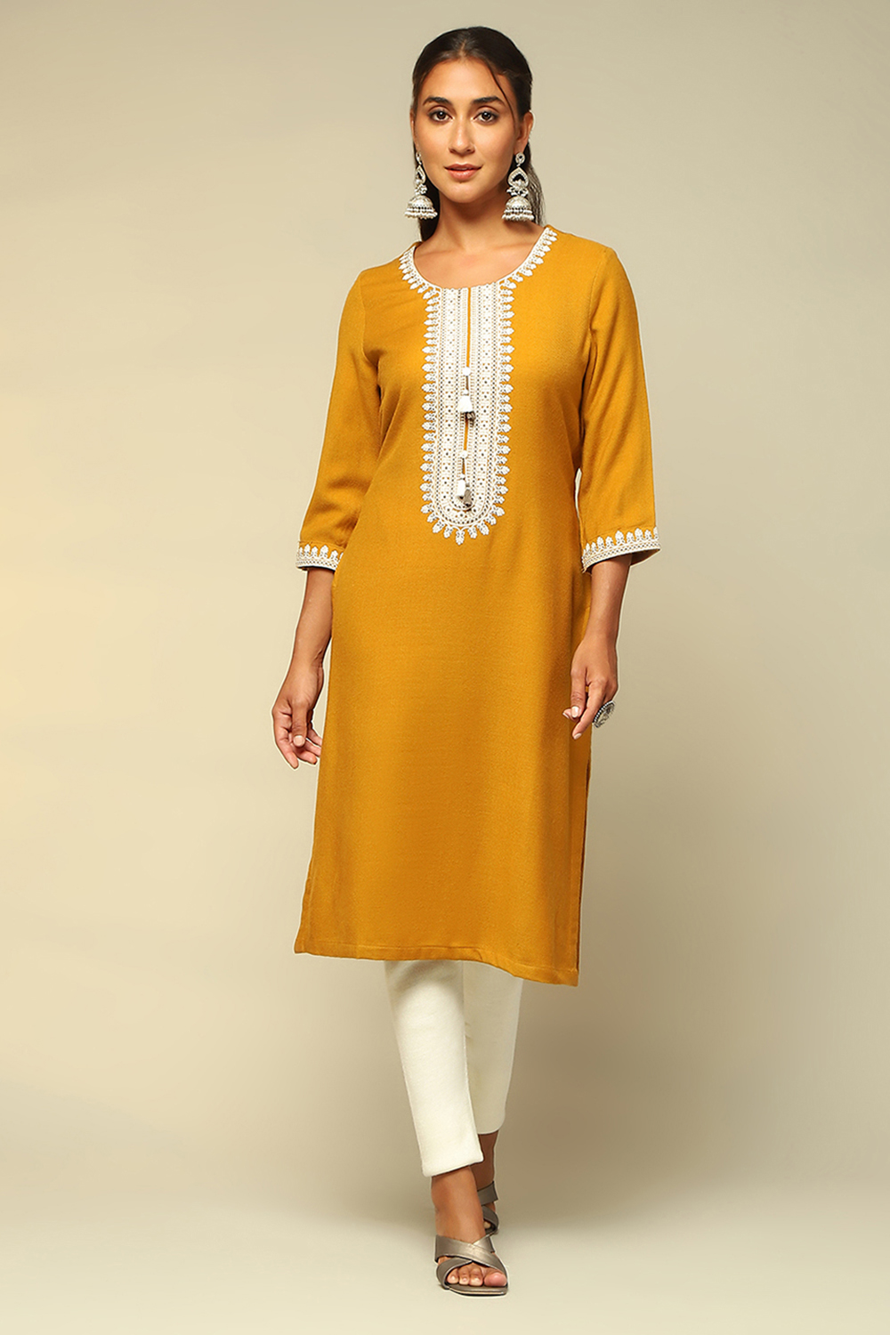 Mustard Polyester Straight Kurta image number 5