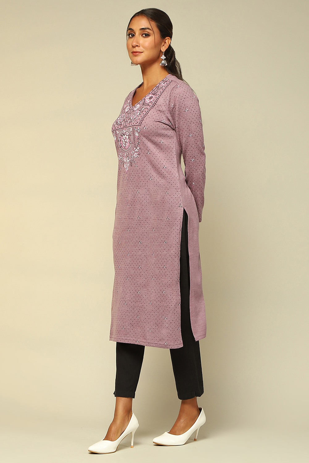 Mauve Acrylic Straight Kurta image number 2